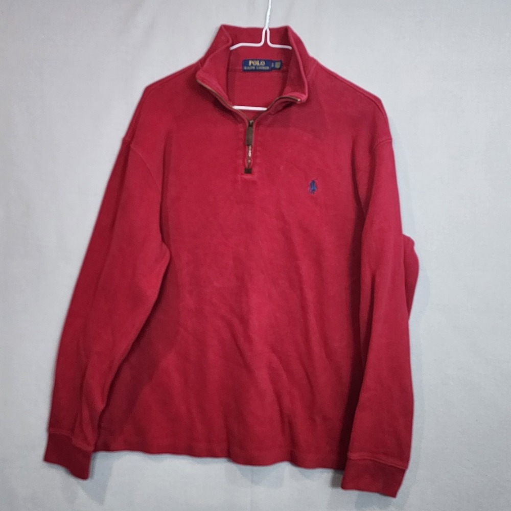 Polo Ralph Lauren Quarter Zip Pullover Red Ribbed Cotton Mens Large - Picture 2 of 8